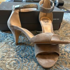 Vince Camuto "Mistin" High-heel Embellished Suede Sandals